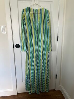 Striped V-Neck Maxi Dress in Blue & Green